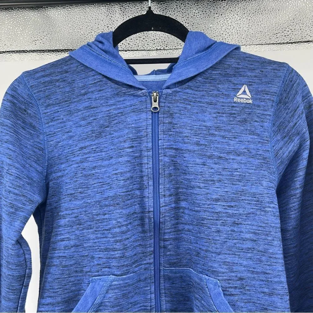 Reebok Girl’s Marled Blue Full Zip Hooded Polyester Cotton Blend Jacket XL (16)